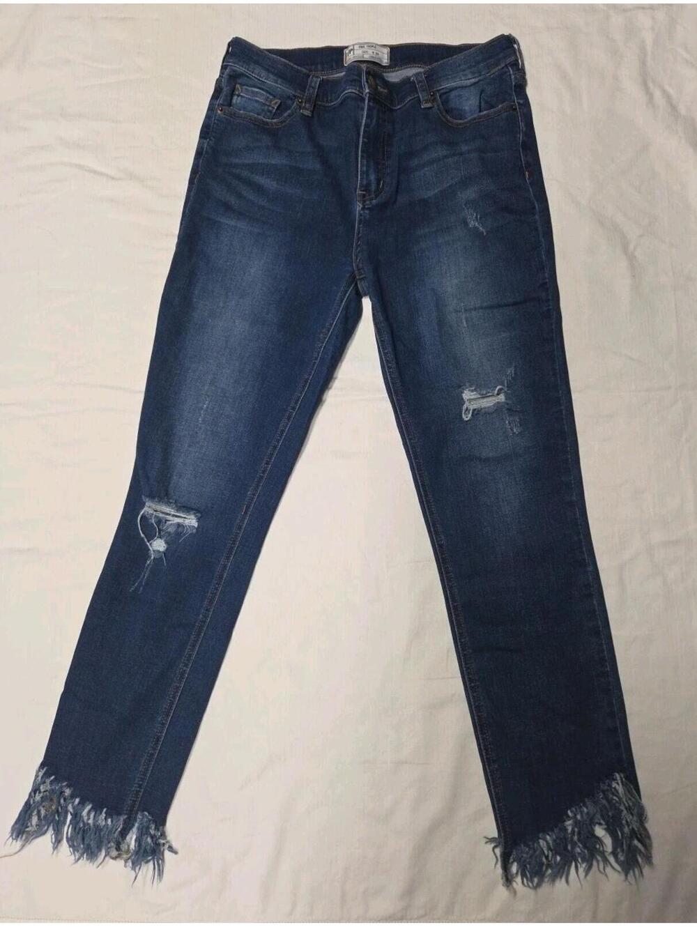 Free People Womens Raw Hem High Rise Skinny Jeans Size W 29 FP Fringe Crop Ankle